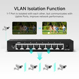8 Port Gigabit Ethernet Switch, Desktop Ethernet Splitter, One-Key Vlan, Independent Uplink Port, Plastic Case, Unmanaged Network Switch, Plug & Play, Fanless Quiet (Txe210)