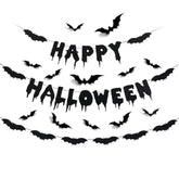 Black Glitter Happy Halloween Banner Bat Garland Wall Decals Haunted House Decor