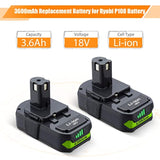 2-Pack 3.6Ah P108 18V Lithium Batteries Compatible with Ryobi One+ Tools