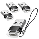 Usb-A To Usb-C Adapter, 4-Pack With Lanyards, Usb A Male To Type-C Female Converter For Chargers & Laptops, Black
