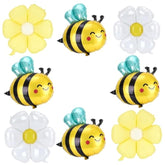 Bee Balloons And Daisy Flower Balloons – 8 Pcs Yellow And Black Bumble Bee Foil Balloons For Baby Shower, Bee Themed Birthday Party Decorations