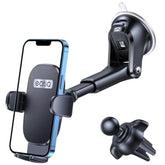 Car Phone Holder with Strong Suction Cup & Air Vent Clip, 360° Mount for iPhone