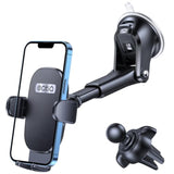 Car Phone Holder with Strong Suction Cup & Air Vent Clip, 360° Mount for iPhone