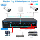 8 Port Gigabit Poe Switch With 2 Gigabit Uplink, 1000Mbps, 802.3Af/At, 120W Built-In Power, Vlan, Unmanaged Metal Plug And Play,Ideal For Nvr And Power Over Ethernet Ip Cameras