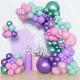 153pcs Mermaid Balloon Arch Kit Purple Pink Green Balloons for Baby Shower & Ocean Parties