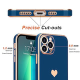 Compatible With Iphone 13 Pro Max Case For Girl Women Cute Love-Heart Luxury Bling Soft Cover Raised Camera Protection Bumper Silicone Shockproof Phone Case For Iphone 13 Pro Max, Royal Blue
