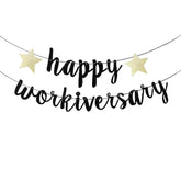 Happy Workiversary Banner,Gold Glitter Paper Sign For Work Party Office Party,Happy Work Anniversary Party Decorations.(Black)