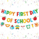 Pre-Strung Happy First Day Of School Banner, Glitter First Day Of Kindergarten Decorations For Classroom, Welcome School Decorations For Kindergarten Prek 1St Grade Students