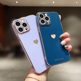 Compatible With Iphone 13 Pro Max Case For Girl Women Cute Love-Heart Luxury Bling Soft Cover Raised Camera Protection Bumper Silicone Shockproof Phone Case For Iphone 13 Pro Max, Royal Blue
