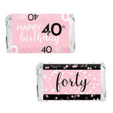 Pink, Black, And White 40Th Birthday Party Mini Candy Bar Wrappers - 42 Count, Pink Birthday Decorations For Women