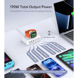 170W Usb C Charging Station Block, Travel Charger For Multiple Devices, Usb C Charger Plug For Iphone 16 15 14 13 12 Series, Apple Watch Ultra Se 10 9 8 7 6 5 4 3 2, Airpods, Macbook Pro Air, Ipad