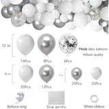 White And Silver Balloons Garland Arch Kit 5” 10 Inch 12” White Silver