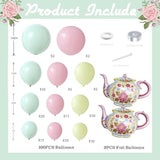 102Pcs Tea Party Decorations Balloon Garland Arch Kit With 2 Giant Floral Teapot Foil Balloons, 18/12/10/5 Inch Sage Green Dusty Pink Cream Latex For Girls Birthday,Garden Bridal Shower