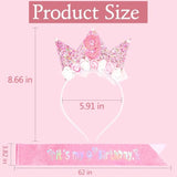 9Th Birthday Decorations For Girls, Birthday Girl Headband & Glitter Sash Set For 9 Year Old Girl Birthday Decorations, Birthday Flower Princess Crown Headband For Happy 9Th Birthday Girl Outfit