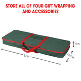 Christmas Wrapping Paper Storage Box With Pockets | Long Gift Wrap Storage Container Bag (37” X 14” X 4”) Constructed Of Durable 600D Oxford Material (Green)