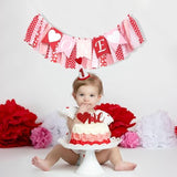 Valentines Day 1St Birthday High Chair Banner - Little Sweetheart One Birthday Banner, Happy Valentines Day Highchair Garland, Valentine Heart First Birthday Party Decoration, Valentines Theme Party Photo Props For Girls 1St Birthday