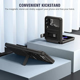 Compatible For Galaxy Z Flip 3 5G Kickstand Case, Z Flip 3 Case With Camera Protector Hinge Protection Wireless Charging Cover For Samsung Galaxy Z Flip 3 (Carbon Fiber Black)