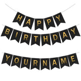 2 Sets Custom Happy Birthday Banner with Name – Black Bunting Set with A-Z Letters