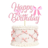 12Pcs Mini Pink Bow And Pearl Cake Toppers, 1 Pc Happy Birthday Sign,Coquette Cake Toppers For Pink Bow Birthday Decorations, Baby Shower, Bridal Shower, Graduation Party, Bachelorette Party