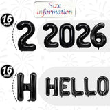 16in Black Hello 2026 Foil Number Balloons Happy New Year Party Decorations