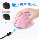 Ergonomic Mouse,Rechargeable Small Vertical Mouse With 6 Buttons Adjustable 800/1200/1600 Dpi Pink Wireless Mouse For Laptop Desktop Pc Mac