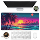 Desk Mat, Science Fiction Beach Sunset Desk Pad, Neon Design Beach Large Gaming Mouse Pad, Extended Big Computer Keyboard Mouse Pad With Non-Slip Base And Stitched Edge, 35.4"X15.7"