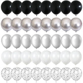 60Pcs Black and Silver Balloons - 12" Chrome Metallic & Confetti Balloons for Party Décor