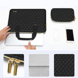 MOSISO Laptop Sleeve Compatible with MacBook Air/Pro, 13-13.3 inch Notebook, Compatible with MacBook Pro 14 inch M4 M3 M2 M1 2025-2021, Square Quilted Bag with Detachable Small Case&Handle, Black