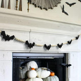 Halloween Wood Felt Bat Bead Garland Banner for Indoor Outdoor Fireplace Wall Decor