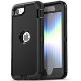 For Iphone Se Case 3Rd & 2Nd Generation, For Iphone Se 2022/2020 Built-In Screen Protector Heavy Duty Protective Shockproof 3-Layer Full Body Rugged Phone Cover, Black