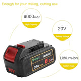 4 Pack 20V 6A Replacement Battery Compatible With Dewalt Dcb200 Dcb206 Dcd Dcf Dcg Series Cordless Tools