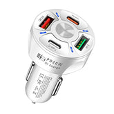 4 Port Car Charger Usb C Adapter With Led Light,Quick Charge With Type C/Pd 20W/Qc 3.0 Fast Charging Ccar Cigarette Lighter Adapter For Iphone 14 13 12 S22 S21 S20 Ipad Pro& More Car (White)