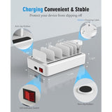 Charging Station Multiple Charger Station - 2025 New 6-Port Usb Fast Charging Dock 50W Organizer Station With Watch Charger For Iphone|Android Cell Phone|Ipad|Kindle|Watch|Tablet