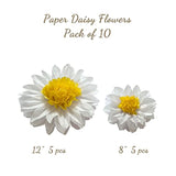 Daisy Tissue Paper Pom Poms Party Decorations White Yellow Flowers Wall Hanging 1St Birthday Bridal Baby Shower Wedding Classroom Décor 12" 8" Pack Of 10
