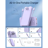 Portable Charger With Built In Cable And Ac Wall Plug, Usb C Power Bank 12000Mah 22.5W Super Fast Charging, Lightweight Portable Phone Charger Travel Battery Pack For Iphone, Ect
