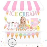 Ice Cream Party Stand Decor Kit - Summer Sundae Kids Playstand Play Shop Banner Waterproof Canopy Table Sign Cups Tag Stickers, Diy Ice Cream Themed Party Shop Cart, Girls Boys Role Play