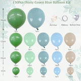 130PCS Sage Green & Dusty Blue Balloon Arch Kit for Ocean, Beach Dino Parties