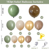 Sage Green Balloon Garland Kit, 163 Pcs, Natural Latex, Jungle Safari Woodland Birthday Decorations, Baby Shower, Wild One Party