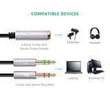 Headset Splitter Cable For Pc 3.5Mm Jack Headphones Adapter Convertors Forpc 3.5Mm Female With Headphone/Microphone Transform To 2 Dual 3.5Mm Male For Computer Y Splitter Audio(Silver)