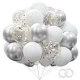 62Pcs Party Decorations Balloons Kit - 12 Inches Silver White Confetti Party Balloons For Graduation Birthday Wedding Party Baby Shower Decoration Supplies