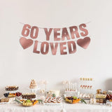 Pre-Strung Rose Gold 60 Years Loved Banner, 60th Birthday Decorations for Women