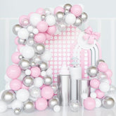 Silver Pink Balloons Garland Kit, 100Pcs White And Silver Confetti Met