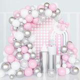 Silver Pink Balloons Garland Kit, 100Pcs White And Silver Confetti Met