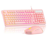 Wire Gaming Keyboard, 7 Colorful Rainbow Backlight Classic Gaming Keyboard (Pink-Set)