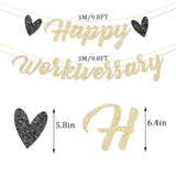 Pre-Strung Happy Work Anniversary Decorations Banner Gold Glitter Workiversary Sign For Work Party Office Party Theme No Diy