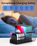 270W Charging Station for Multiple Devices, 20-Port USB Fast Charging Station with Adjustable Dividers & 10 Cables, Multi Device Organizer Charging