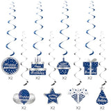 16PCS Blue Silver Hanging Birthday Swirls for Men Boys Party Ceiling Décor