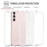 For Samsung Galaxy S22 6.1" 5G Case Glitter Full Body Protective 3 In 1 Heavy Duty Hybrid Hard Pc Rugged Shockproof Women Girls Transparent Bling Sparkle Cover Phone Case For Samsung S22, Clear