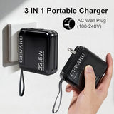 Portable Charger with Wall Plug 15000mAh Power Bank 22.5W Fast Charging Built-in Cables, 3-in-1 Compact USB-C Battery Pack Travel Essentials for