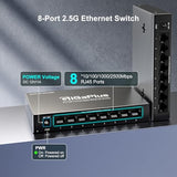 8 Port 2.5Gb Unmanaged Ethernet Switch With 8* 2.5G Base-T Ports. 2.5Gbps Network Switch For 2.5Gbps Nas/Pc, Wifi6 Router, Wireless Ap. Fanless Design, Plug And Play